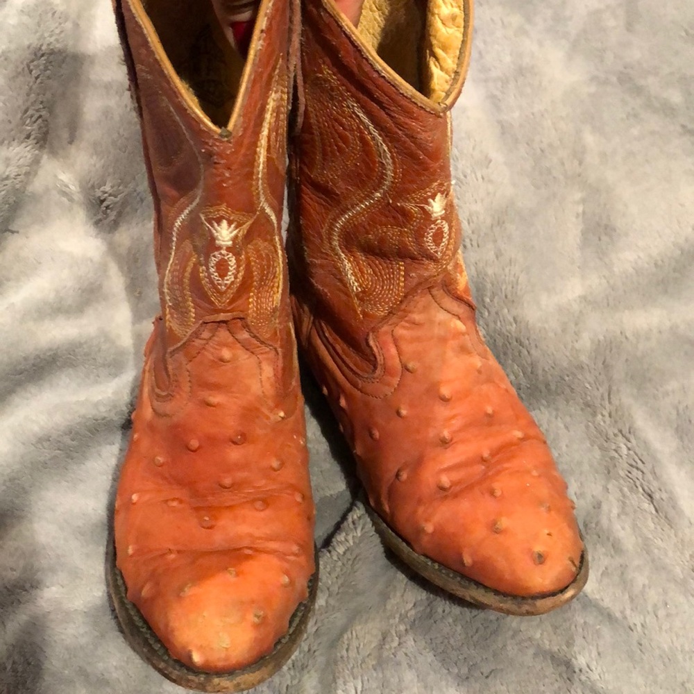 Coñac faux ostrich kids cowboy boots